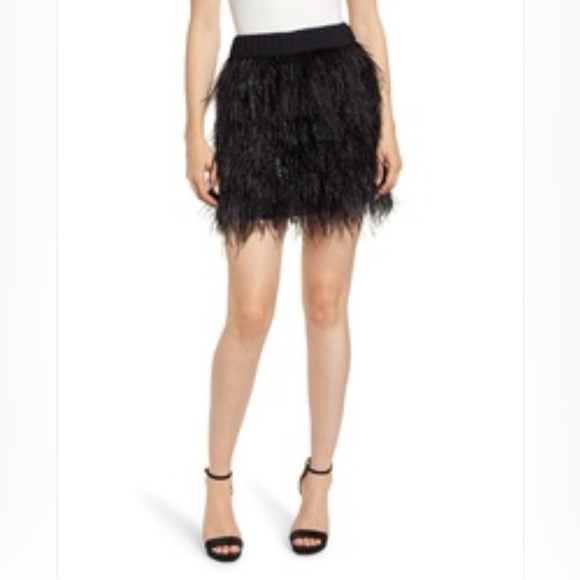 Chelsea28 Dresses & Skirts - Chelsea28 Ostrich Feathered Tiered Mini Skirt, Black, Elastic, Size M